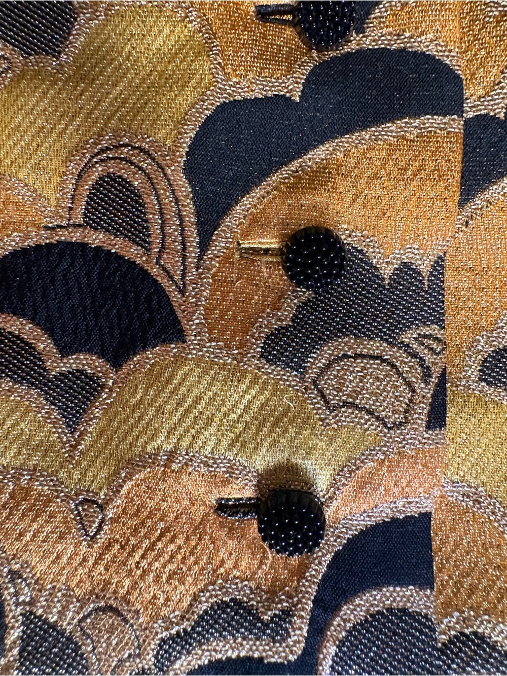 Vintage Brocade Sleeveless Vest in Gold and Black Metallic with Frog Closures - Picture 5 of 7